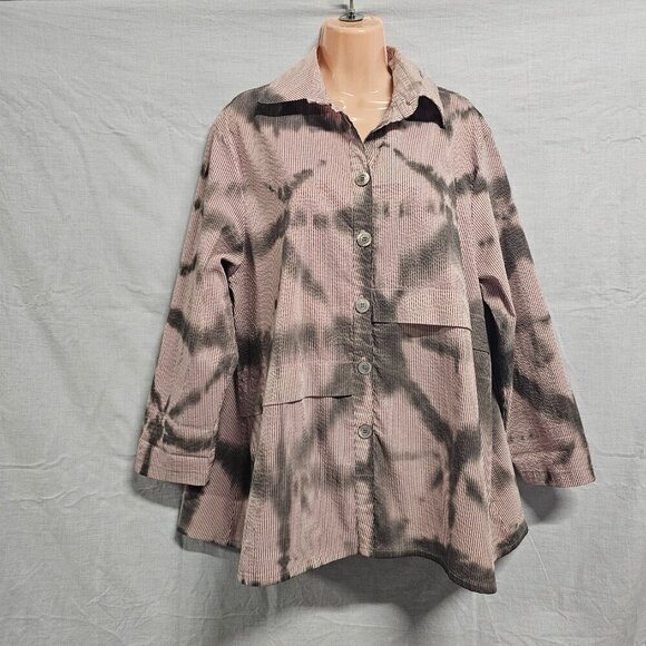 Dress to Kill Women Top Tunic Blouse Shirt One Size Tied Dye Button Up Long/Slee - Picture 11 of 15
